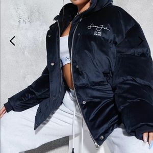 sean johnxmissguided velour oversized puffer coat